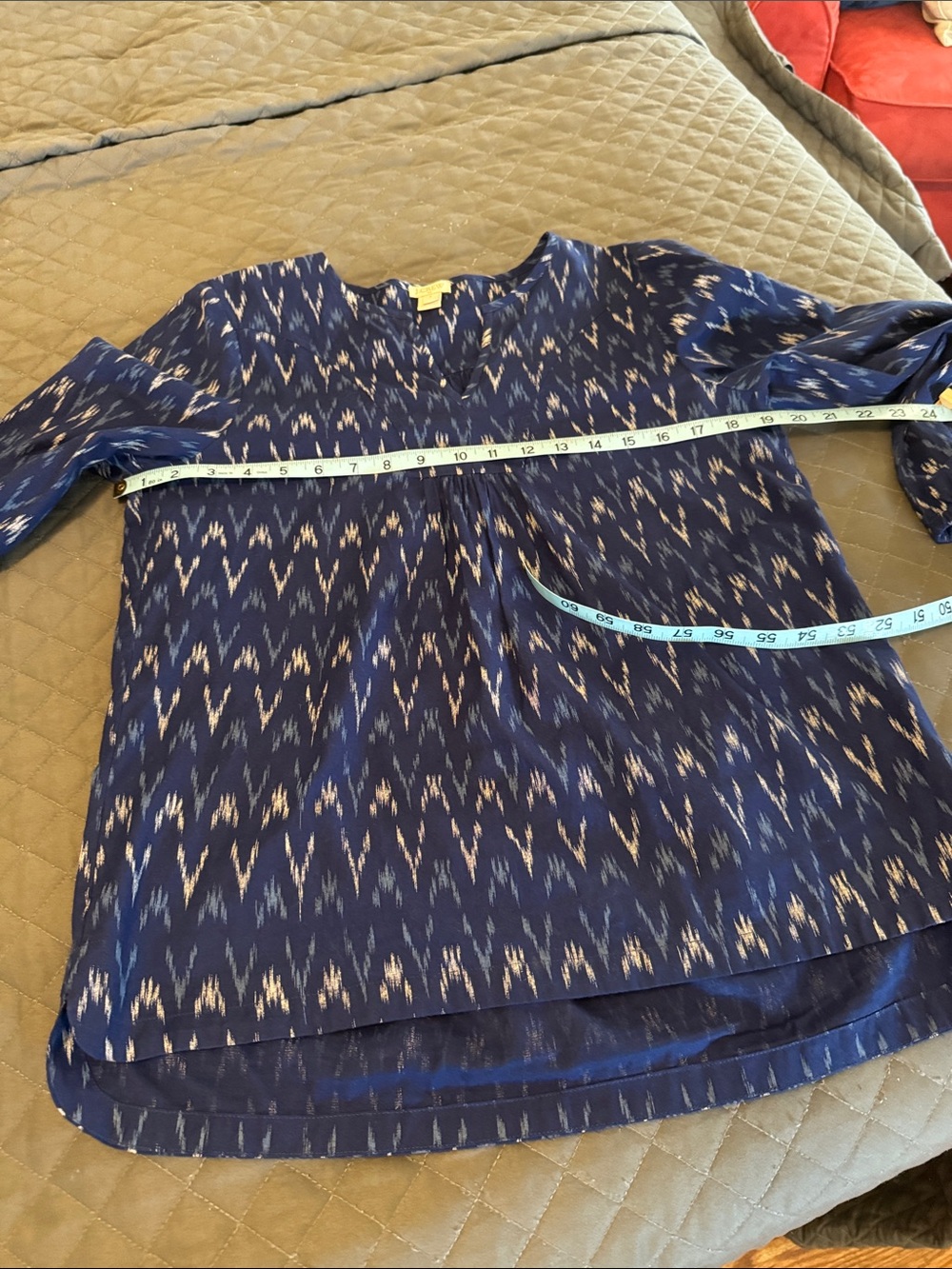 J Crew Navy Print Long-Sleeve Top